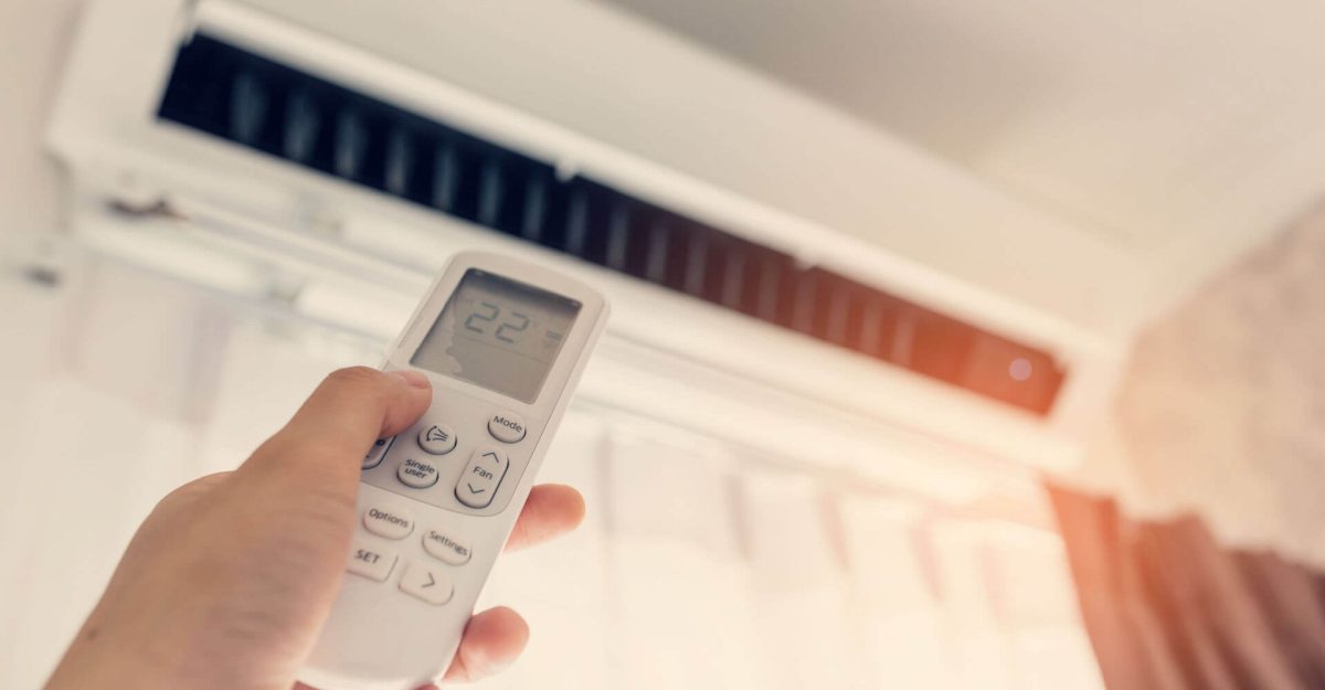 Remote control pointed at split system unit in use.
