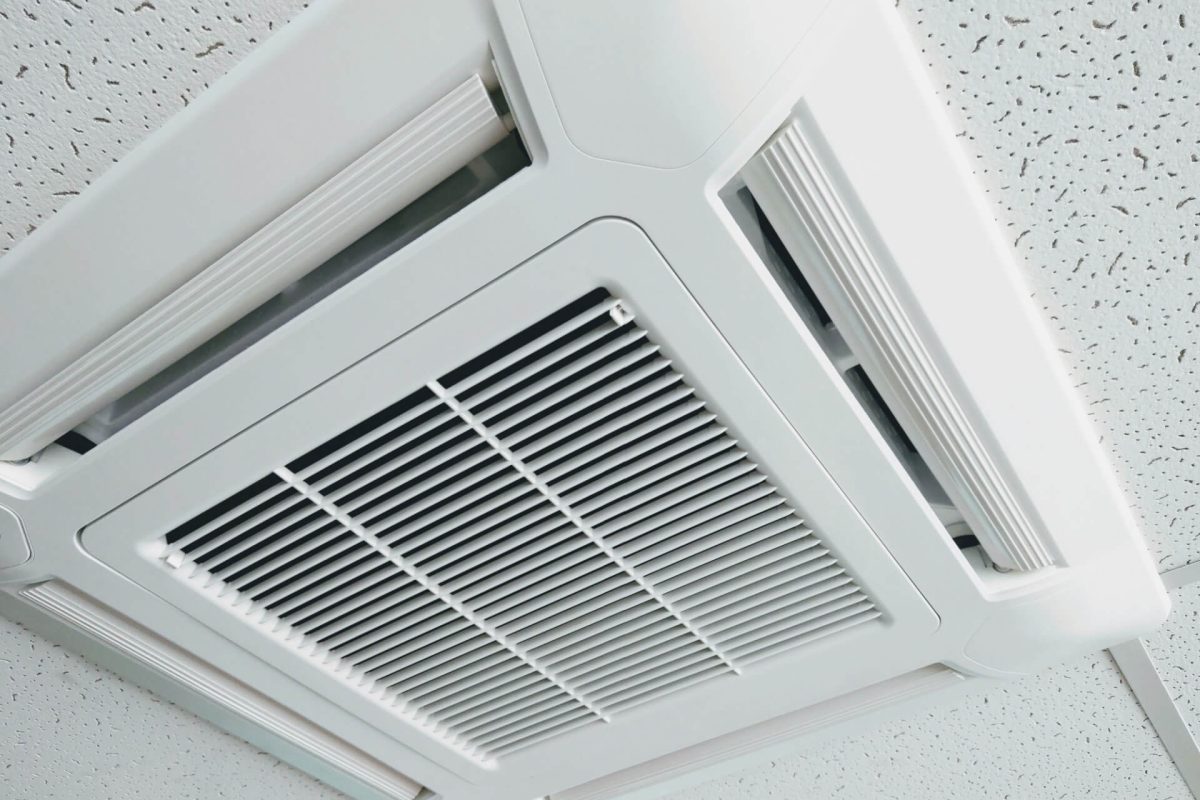 Close-up view of ceiling cassette vent grille.